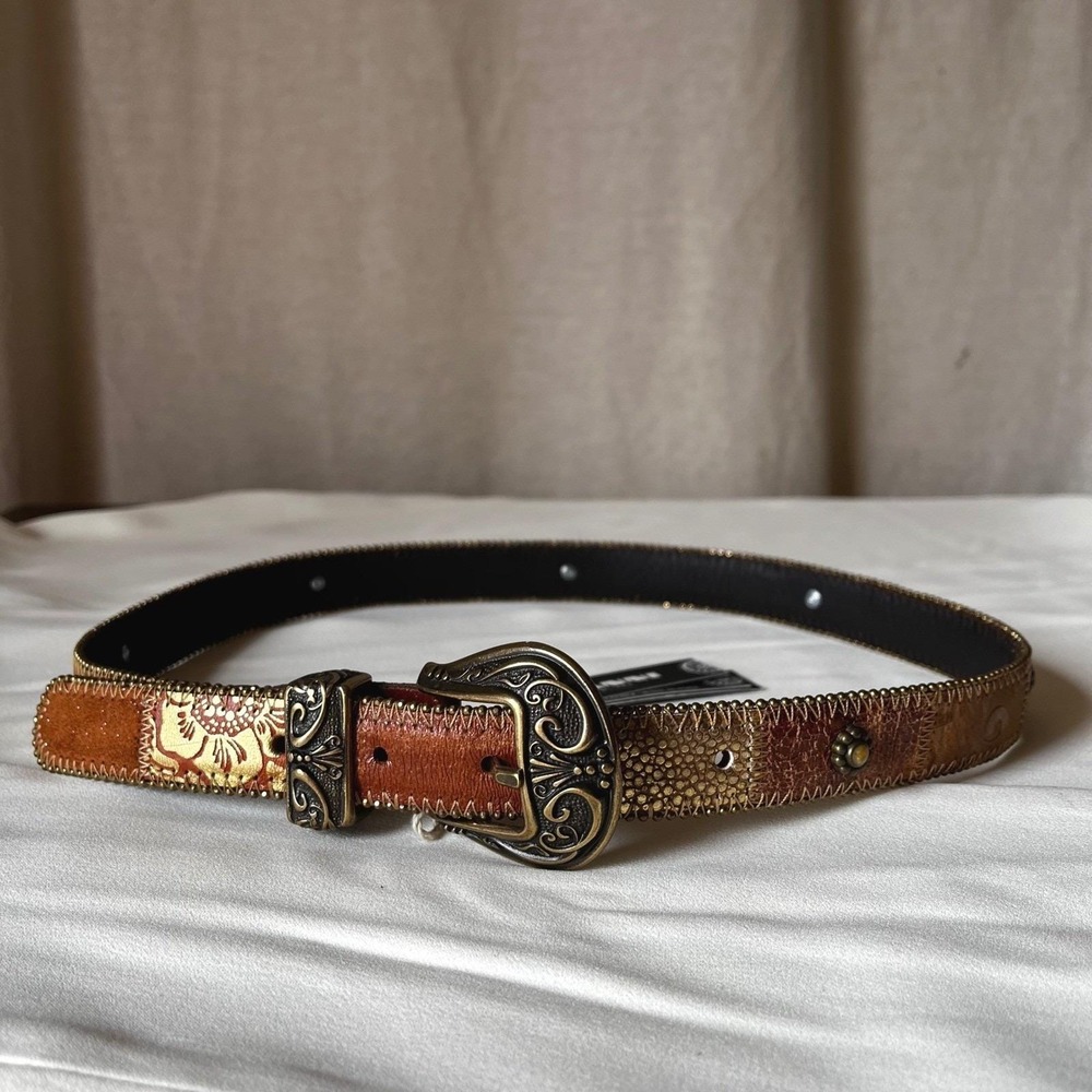 Vintage Nanni Milano Patchwork Leather Belt Size 75/30 NWT Italy